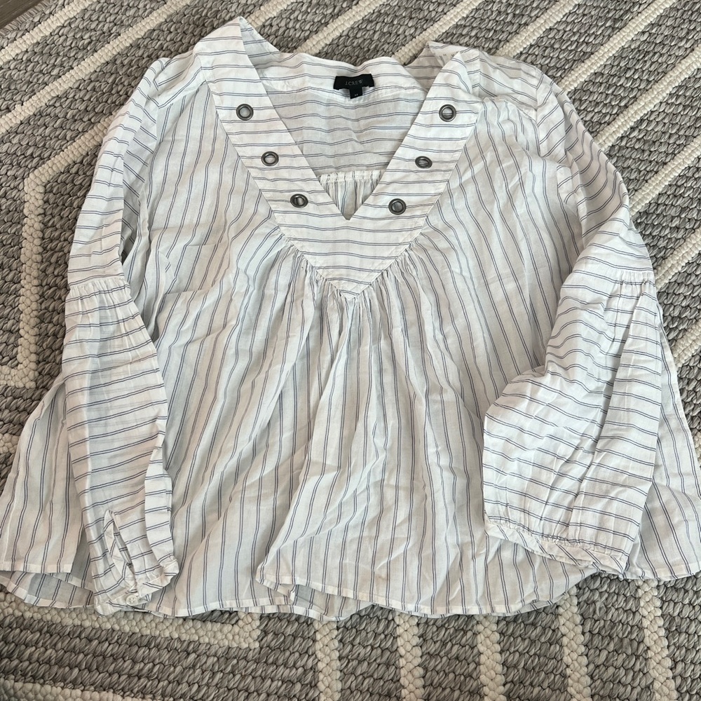 J crew white linen striped blouse size medium